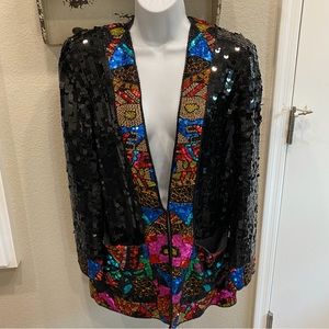 Stunning Vintage A J Bari Sequin + Bead Long Length Evening Jacket size 	12